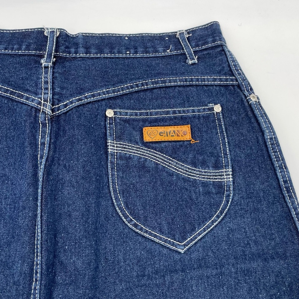 Vintage 1980s Gitano Women's Dark Wash Denim Midi Jean Skirt Split Back Hem - Picture 7 of 10